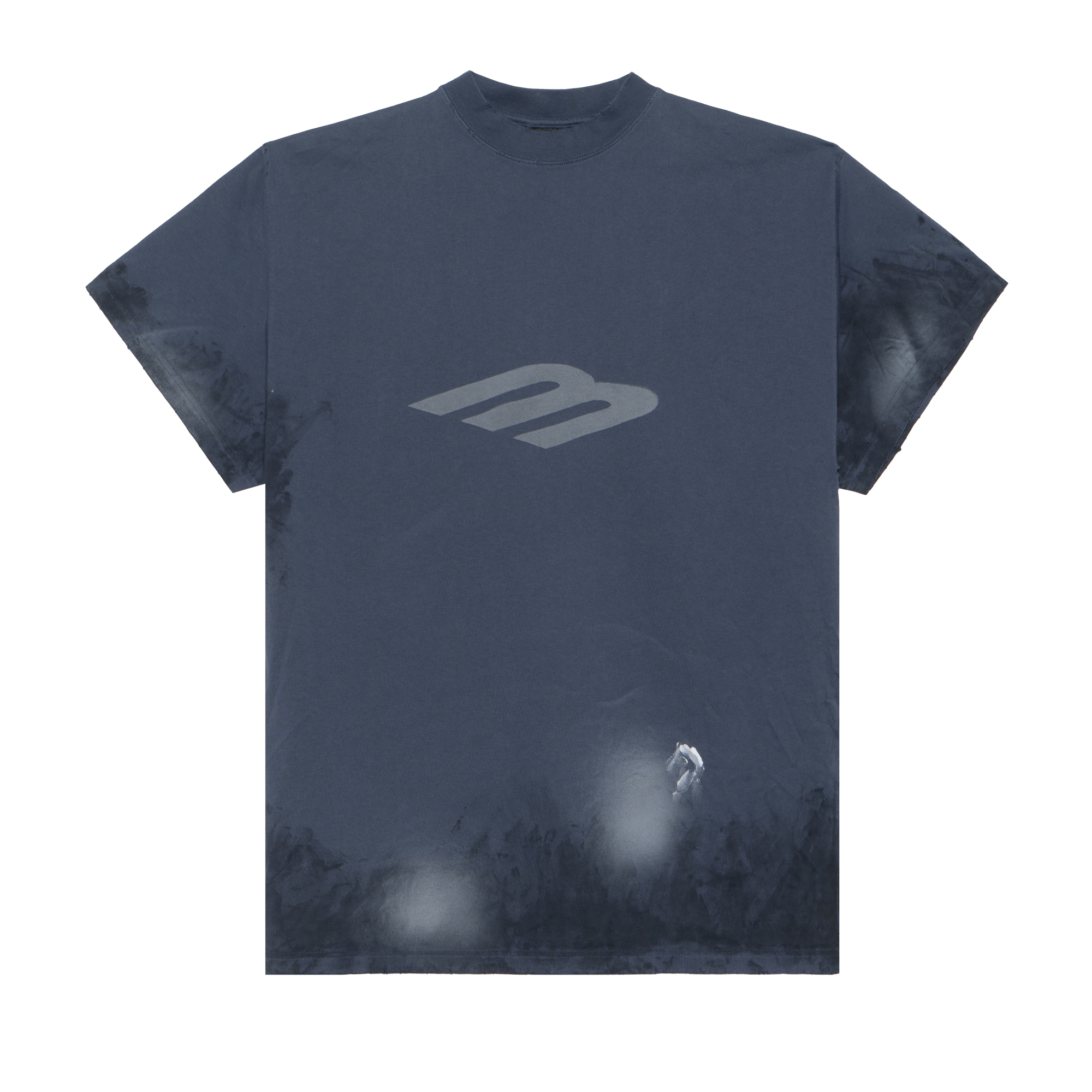 Balenciaga Distressed Logo Print Relaxed Fit Unisex T-Shirt in Navy Blue. 787349TQVU44042 圖 2