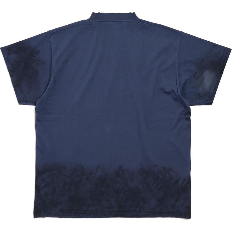 Balenciaga Distressed Logo Print Relaxed Fit Unisex T-Shirt in Navy Blue. 787349TQVU44042 圖 5
