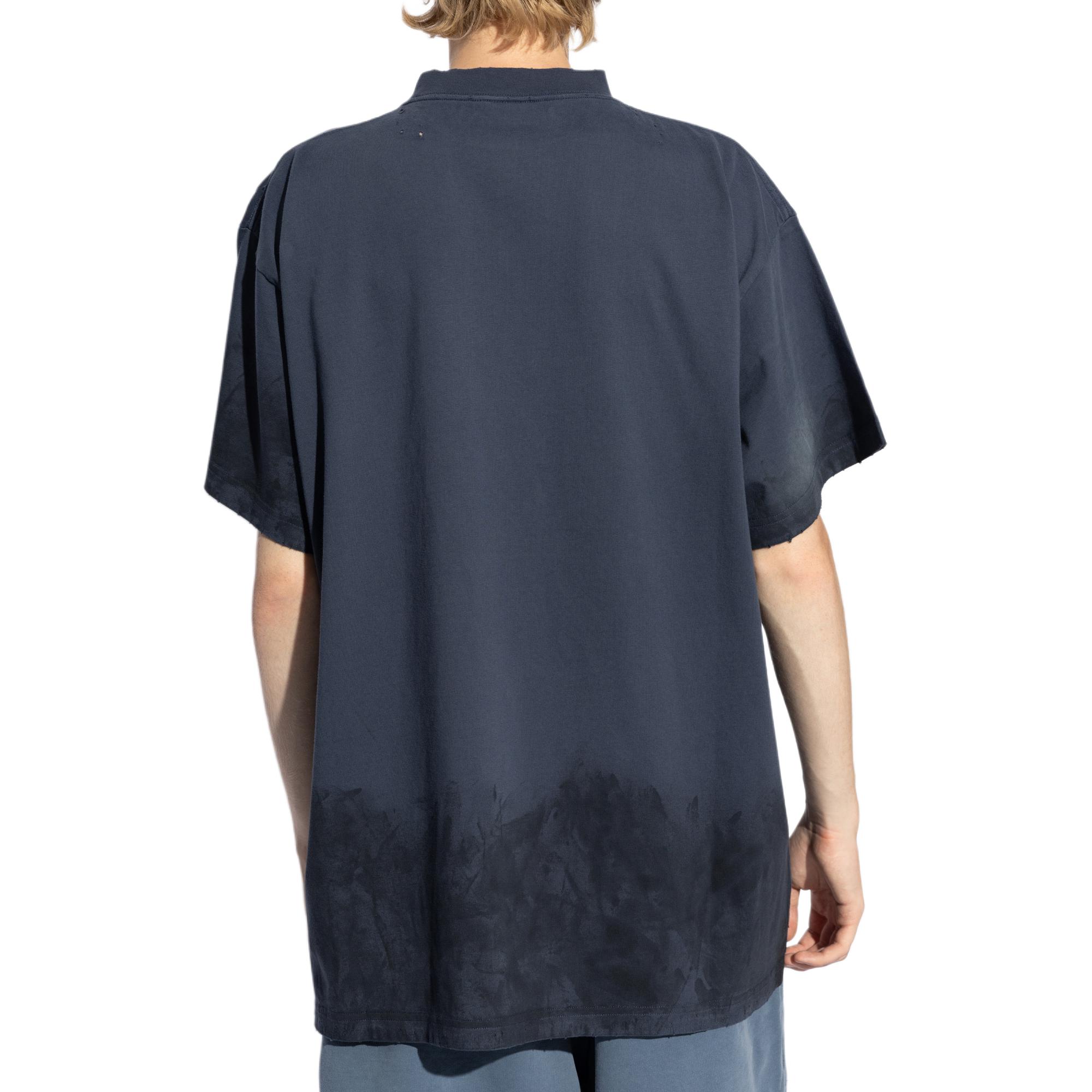 Balenciaga Distressed Logo Print Relaxed Fit Unisex T-Shirt in Navy Blue. 787349TQVU44042 圖 7