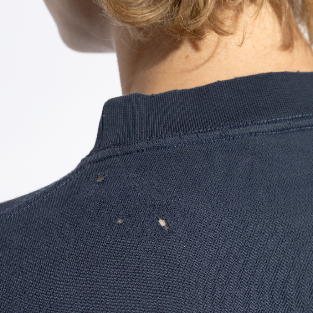 Balenciaga Distressed Logo Print Relaxed Fit Unisex T-Shirt in Navy Blue. 787349TQVU44042 圖 8