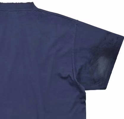 Balenciaga Distressed Logo Print Relaxed Fit Unisex T-Shirt in Navy Blue. 787349TQVU44042 1