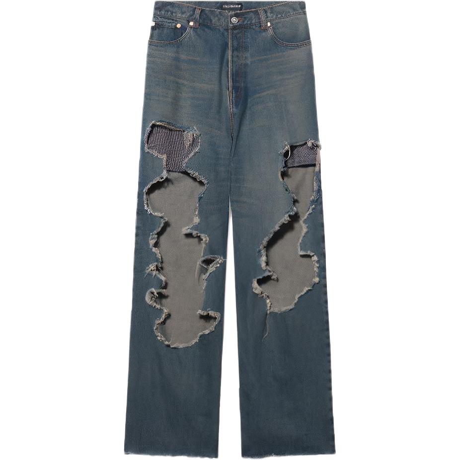 Balenciaga Distressed Straight-Leg Mid-Rise Blue Denim Jeans. 664265TJW572500