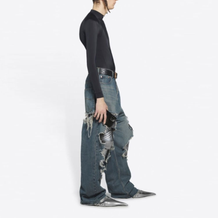 Balenciaga Distressed Straight-Leg Mid-Rise Blue Denim Jeans. 664265TJW572500 圖 6