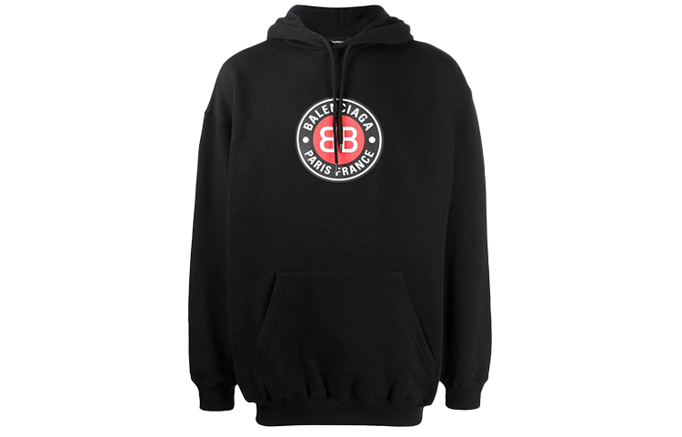Balenciaga Double B Logo Print Oversized Hoodie Black Menswear 570811TJVD71000
