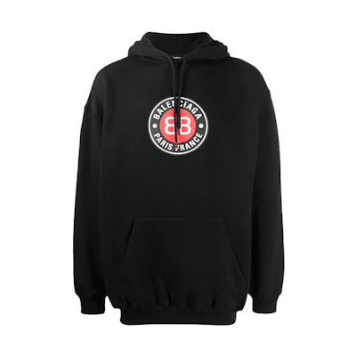 Balenciaga Double B Logo Print Oversized Hoodie Black Menswear 570811TJVD71000