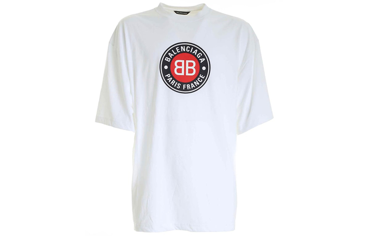 Balenciaga Double B Logo Print White Loose Fit T-Shirt for Men 641614TJV769000