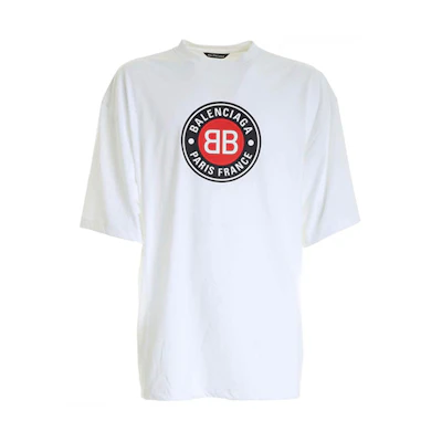 Balenciaga Double B Logo Print White Loose Fit T-Shirt for Men 641614TJV769000