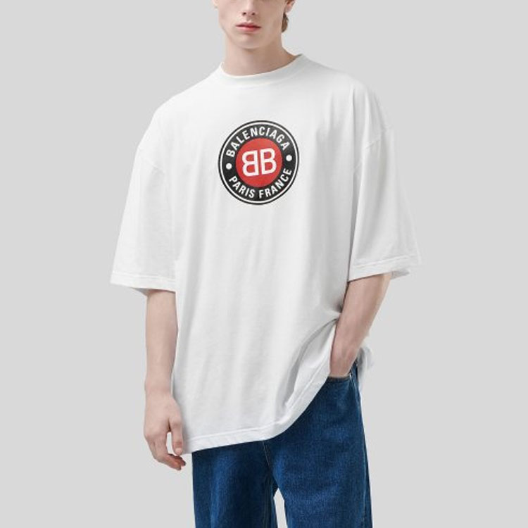Balenciaga Double B Logo Print White Loose Fit T-Shirt for Men 641614TJV769000 圖 5