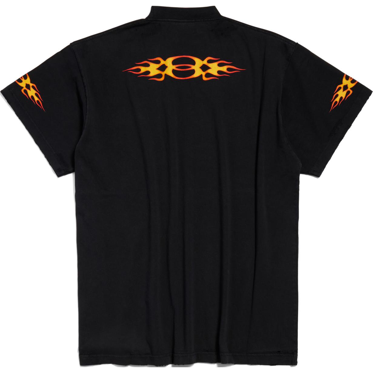 Lookbook Camiseta Oversized Negra Balenciaga Double Flame Logo SS24 Unisex Casual. 787349TQVW71134