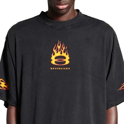Camiseta Oversized Negra Balenciaga Double Flame Logo SS24 Unisex Casual. 787349TQVW71134 Sizing Camiseta Oversized Negra Balenciaga Double Flame Logo SS24 Unisex Casual. 787349TQVW71134