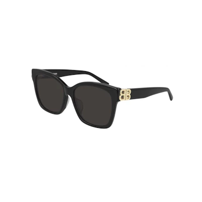 Balenciaga Dual Logo Black Square Sunglasses Gray Lens Unisex Couples Style. BB0102SA-001