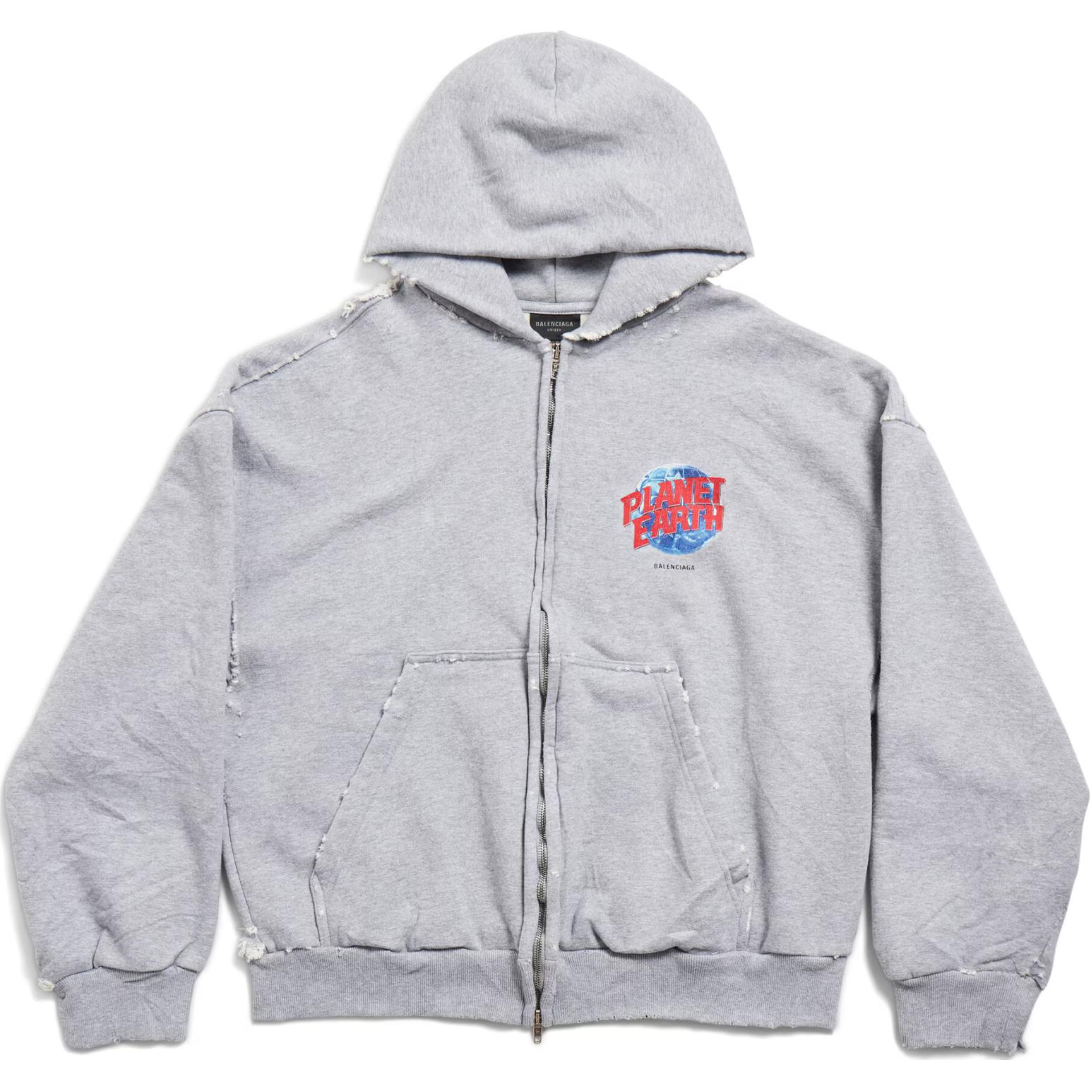 Balenciaga Earth Graphic Zip-Up Hoodie Gray Regular Fit 803264TRVD11300