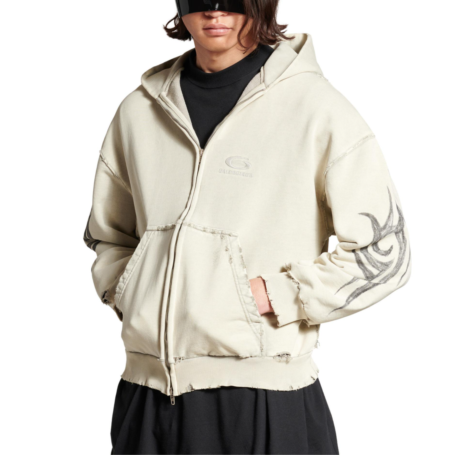 Shop Chaqueta Sudadera con Capucha Beige Balenciaga Bordada Gráfica Corte Regular. 803264TRVG22041