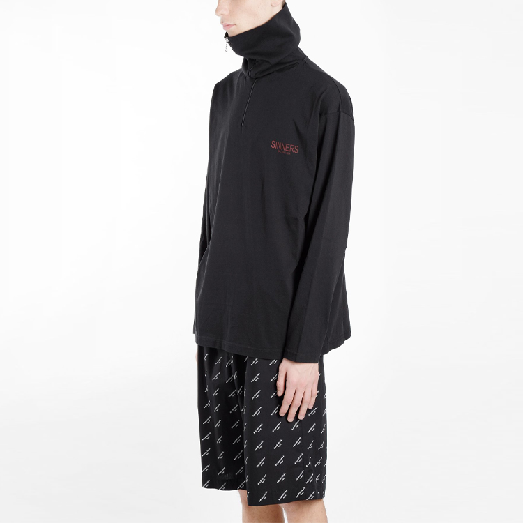 Shop Balenciaga 刺繡Logo半拉鍊套頭衫衛衣 男款 黑色 486144TWK521000