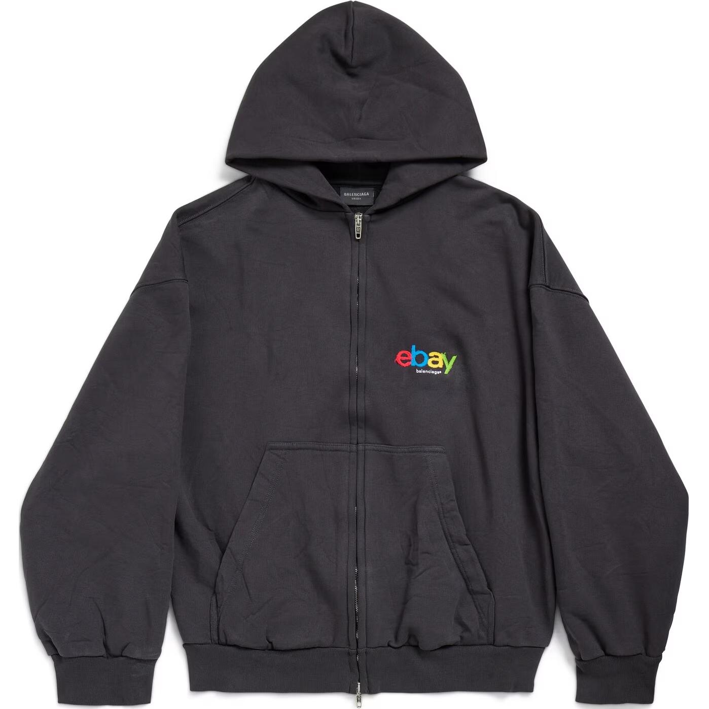 Buy 巴黎世家刺繡標誌拉鍊連帽外套 男女通用 黑色 803264TRVD21055