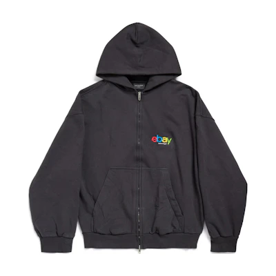 Balenciaga Embroidered Logo Zip-Up Hoodie Jacket Unisex Black 803264TRVD21055
