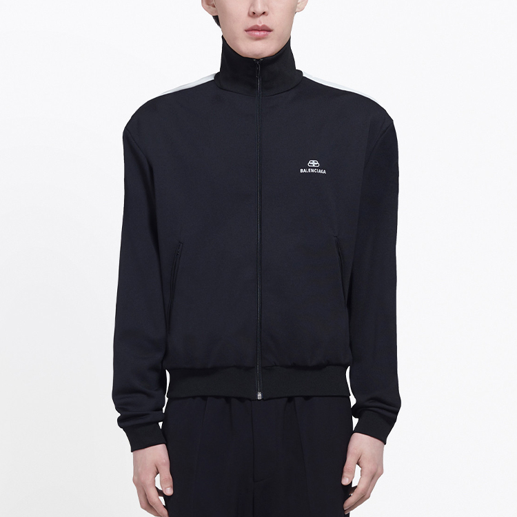 Shop Balenciaga Jaket Track Hitam Regular Fit dengan Logo Bordir dan Resleting 601727TGV041070