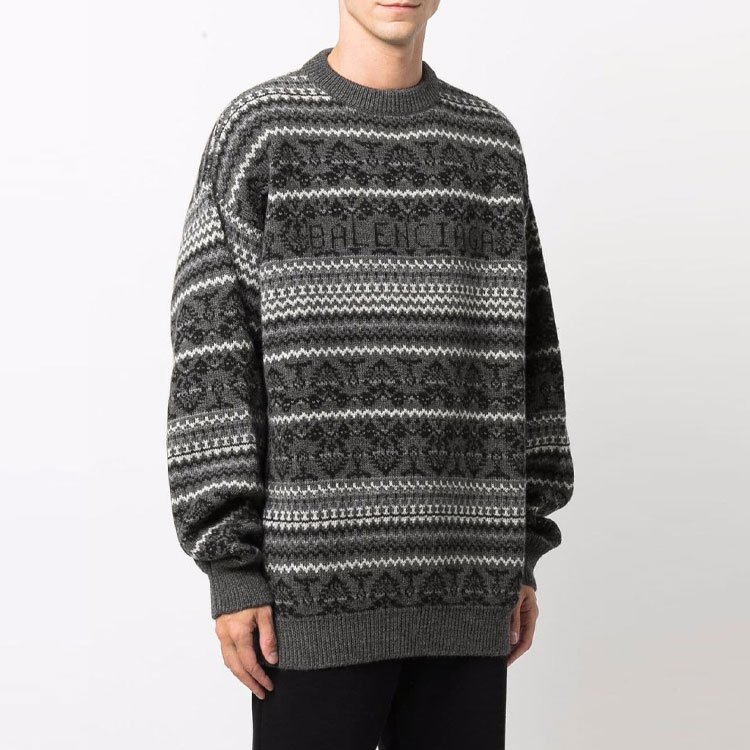 Balenciaga Fair Isle Knit Pullover Crewneck Sweater Grey . 675280T16121240 圖 5