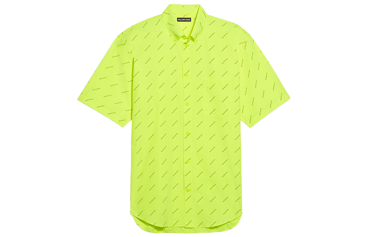 Balenciaga Fluorescent Yellow All-Over Logo Short Sleeve Shirt 534332TILX67110