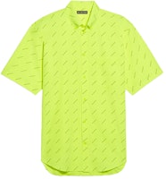 Balenciaga Fluorescent Yellow All-Over Logo Short Sleeve Shirt 534332TILX67110 Balenciaga Fluorescent Yellow All-Over Logo Short Sleeve Shirt 534332TILX67110