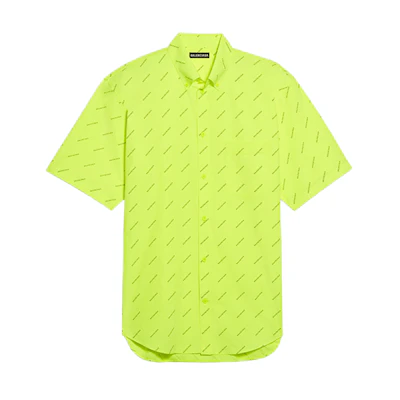 Balenciaga Fluorescent Yellow All-Over Logo Short Sleeve Shirt 534332TILX67110