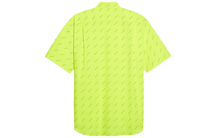 Lookbook 발렌시아가 형광 옐로우 올오버 로고 반팔 셔츠 534332TILX67110