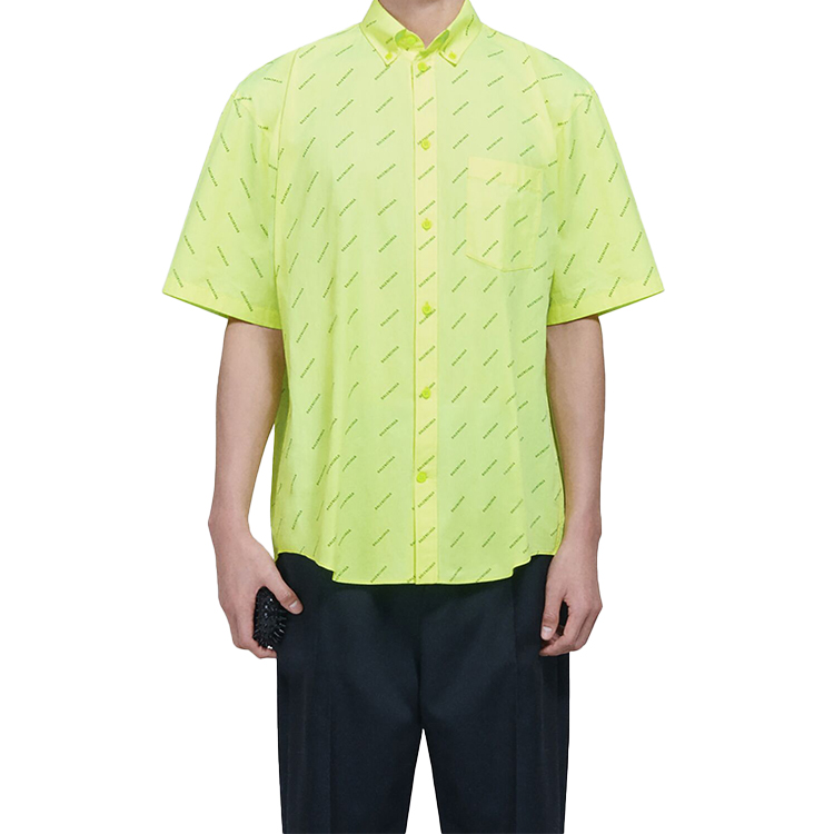 Shop 발렌시아가 형광 옐로우 올오버 로고 반팔 셔츠 534332TILX67110