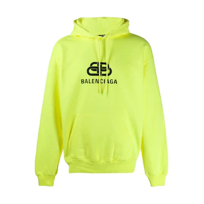 Balenciaga Fluorescent Yellow BB Logo Print Back Zipper Hoodie 583215TFV617050
