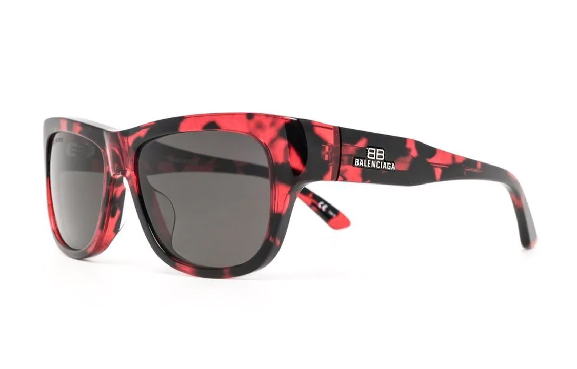 Balenciaga Full Polka Dot Print Square Sunglasses Red for Men. BB0211S004