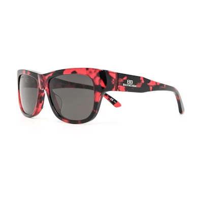 Balenciaga Full Polka Dot Print Square Sunglasses Red for Men. BB0211S004