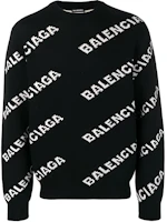 Balenciaga Full Print Logo Jacquard Knit Wool Sweater Black 555481t14711070 Balenciaga Full Print Logo Jacquard Knit Wool Sweater Black 555481t14711070