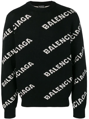 巴黎世家满印Logo提花针织羊毛毛衣黑色 555481t14711070 Order 巴黎世家满印Logo提花针织羊毛毛衣黑色 555481t14711070