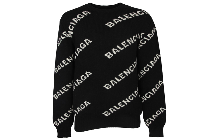 Lookbook 巴黎世家满印Logo提花针织羊毛毛衣黑色 555481t14711070