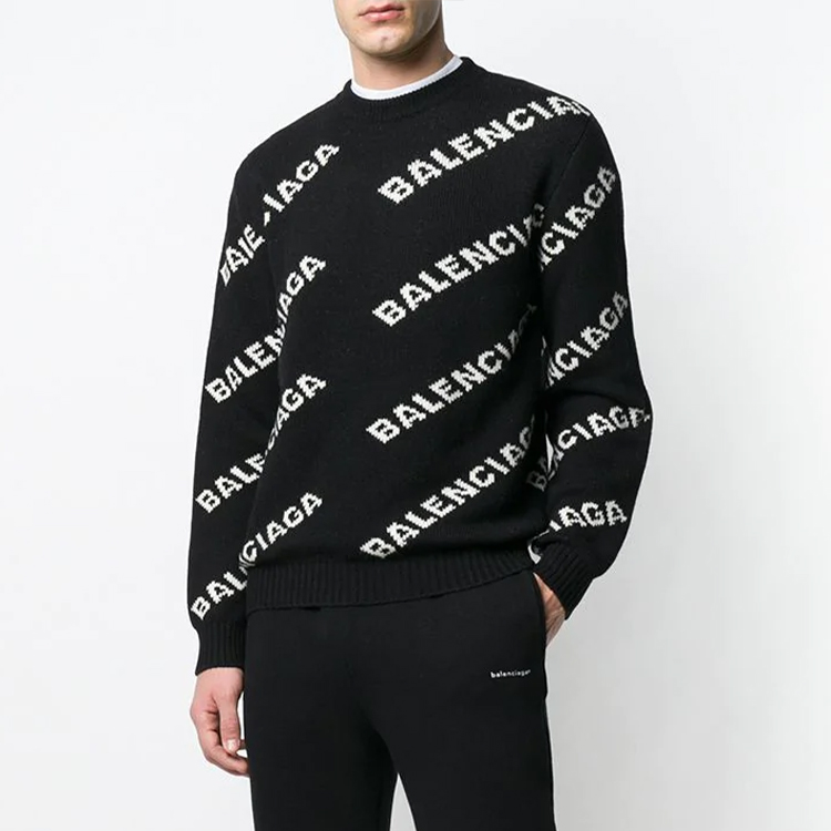 Shop 巴黎世家满印Logo提花针织羊毛毛衣黑色 555481t14711070