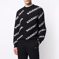 Shop Balenciaga Full Print Logo Jacquard Knit Wool Sweater Black 555481t14711070