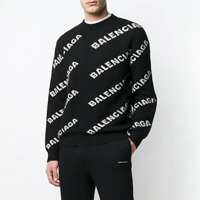 巴黎世家满印Logo提花针织羊毛毛衣黑色 555481t14711070 Shop 巴黎世家满印Logo提花针织羊毛毛衣黑色 555481t14711070