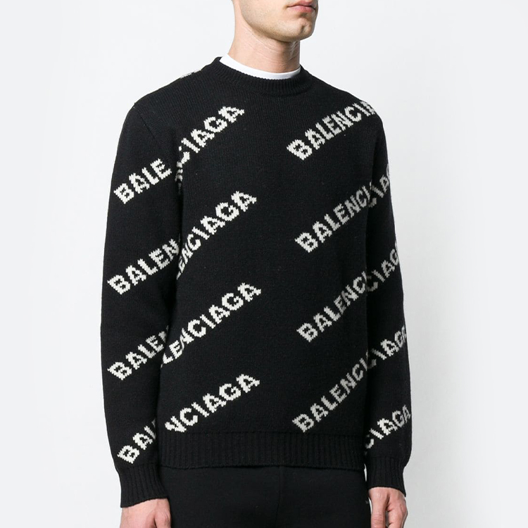 Purchase 巴黎世家满印Logo提花针织羊毛毛衣黑色 555481t14711070