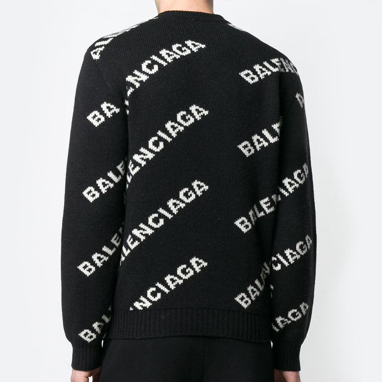 Details for 巴黎世家满印Logo提花针织羊毛毛衣黑色 555481t14711070