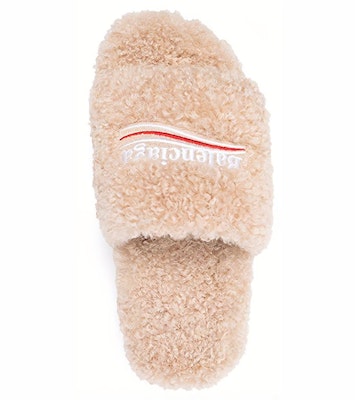 巴黎世家 刺繡毛絨拖鞋 米色 Shop 巴黎世家 刺繡毛絨拖鞋 米色