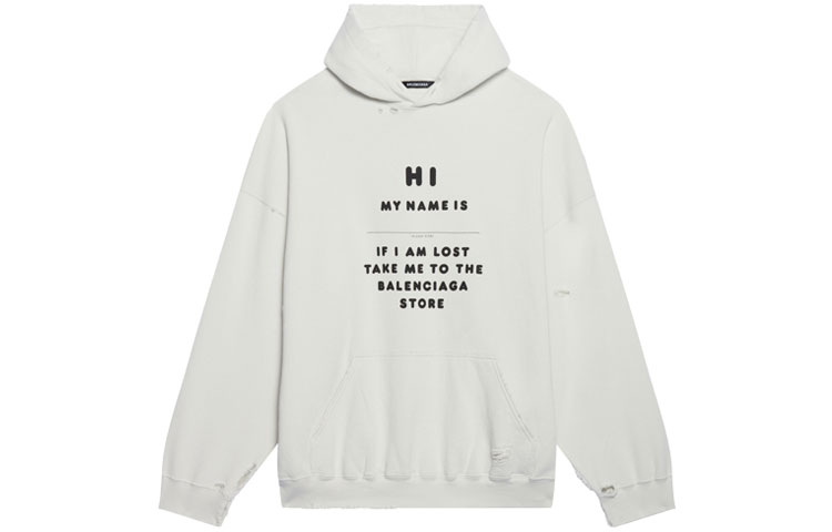 Balenciaga FW21 "Hi My Name Is" Letter Print Hoodie White () 651799TKVF29081