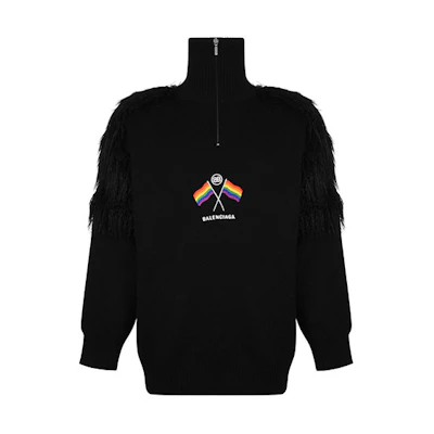 Balenciaga FW21 Black Half-Zip Wool Knit Sweater with Logo Embroidery. 543766T17621069