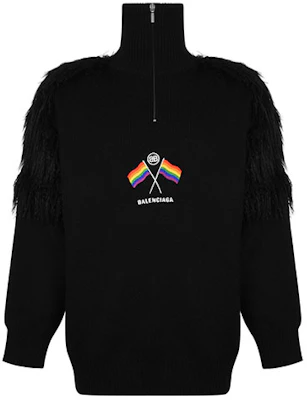 巴黎世家FW21黑色半拉链羊毛针织徽标刺绣毛衣 543766T17621069 Order 巴黎世家FW21黑色半拉链羊毛针织徽标刺绣毛衣 543766T17621069