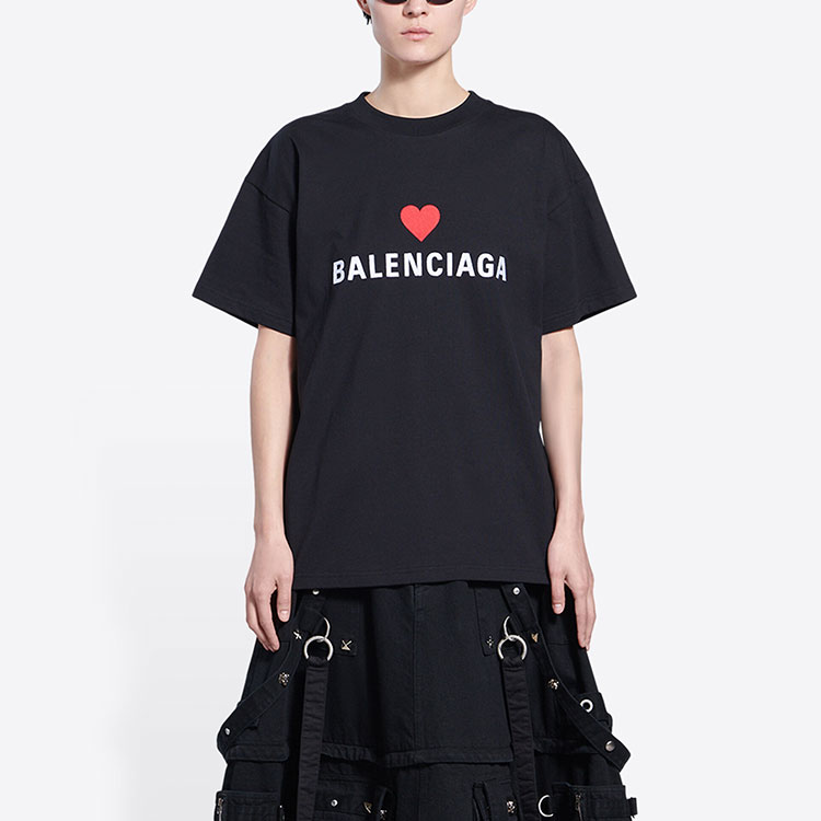 Balenciaga FW21 Black Logo Heart Embroidery Crewneck T-Shirt. 612965TLVC31070 圖 4