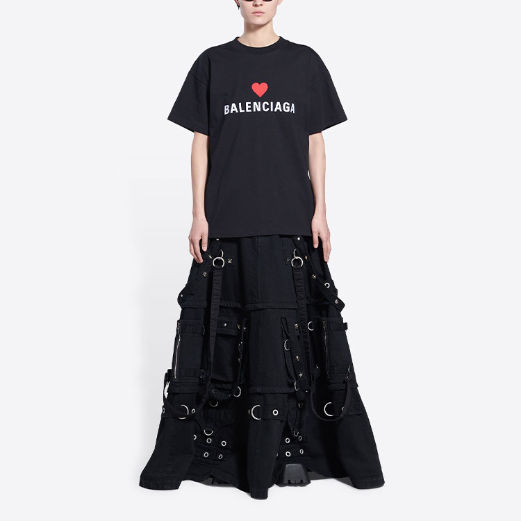 Balenciaga FW21 Black Logo Heart Embroidery Crewneck T-Shirt. 612965TLVC31070 圖 7