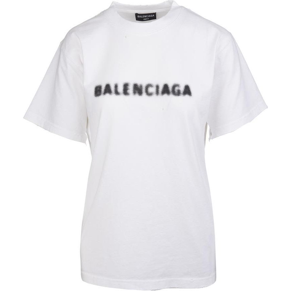 Balenciaga FW21 Blurry Logo Vintage Distressed T-Shirt Unisex White 661705TKVD59040
