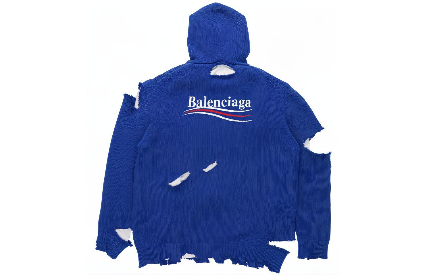 Balenciaga FW21 Classic Logo Distressed Embroidered Hoodie Unisex Blue. 662718T32124691 圖 3