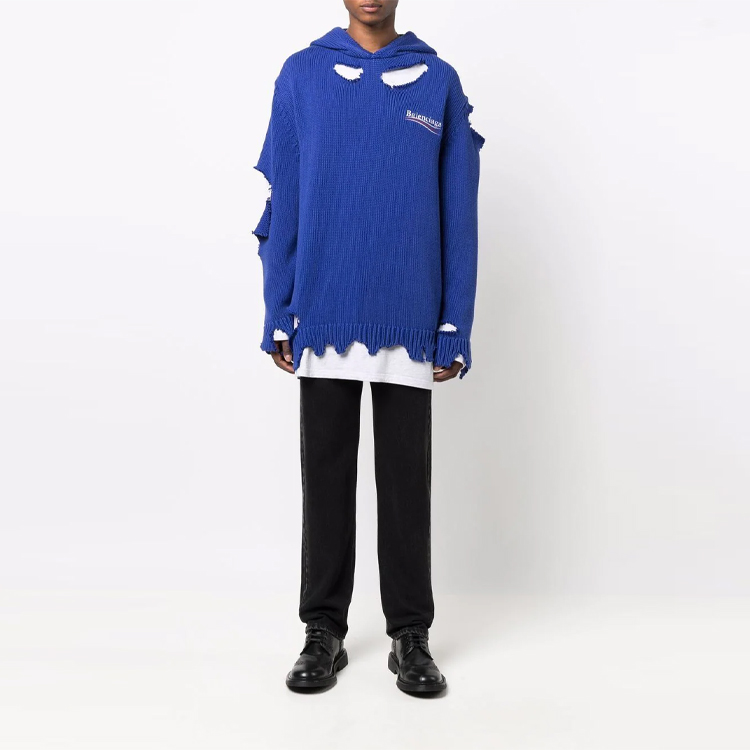 Balenciaga FW21 Classic Logo Distressed Embroidered Hoodie Unisex Blue. 662718T32124691 圖 4