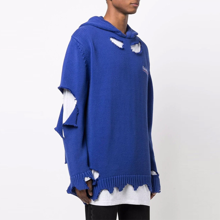 Balenciaga FW21 Classic Logo Distressed Embroidered Hoodie Unisex Blue. 662718T32124691 圖 5