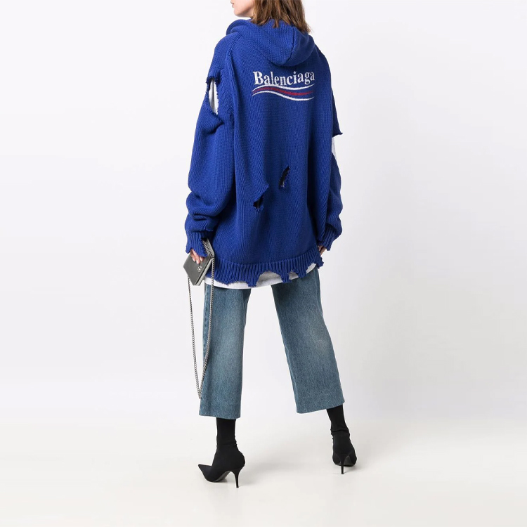 Balenciaga FW21 Classic Logo Distressed Embroidered Hoodie Unisex Blue. 662718T32124691 圖 6