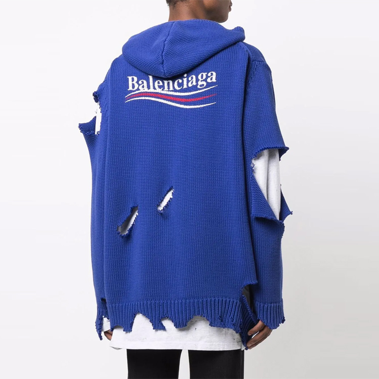 Balenciaga FW21 Classic Logo Distressed Embroidered Hoodie Unisex Blue. 662718T32124691 圖 7